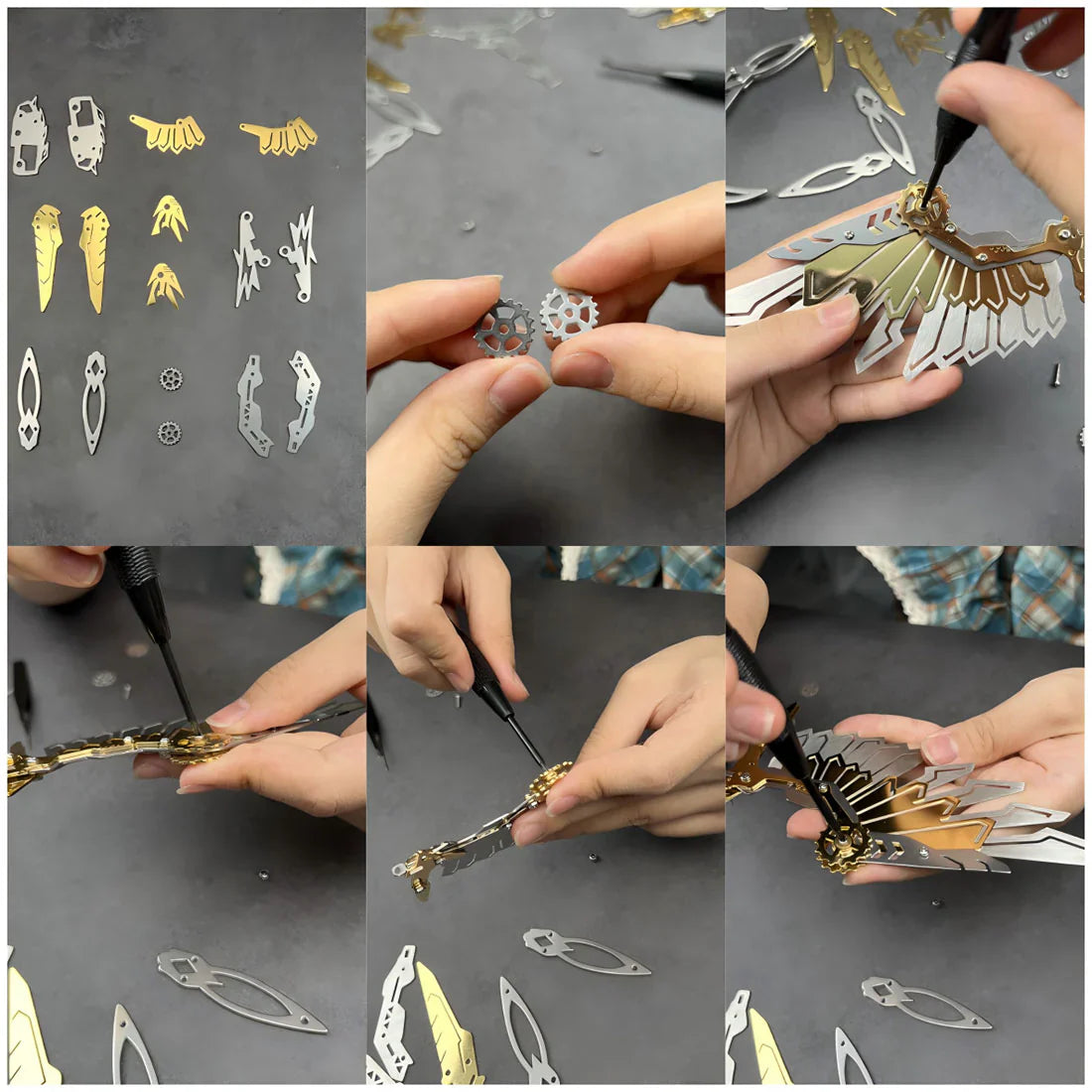 mechanical eagle predator falcon assembly process 3d metal model kit DIY adult hobby build steampunk bird - Gold Eagle, Silver Eagle, Red Eagle