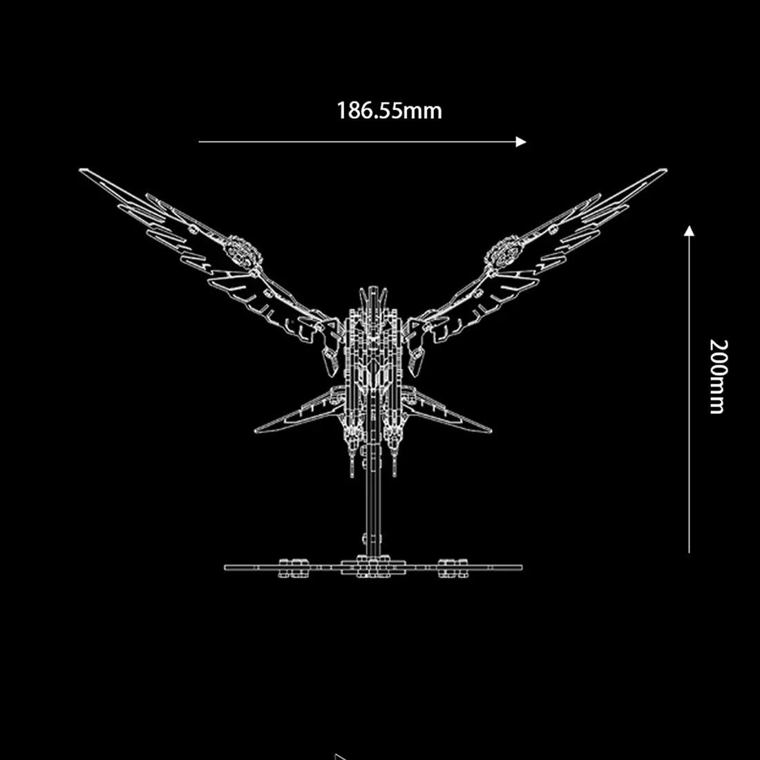 mechanical eagle predator falcon dimensions 186mm wingspan 200mm height 3d metal model kit scale spec render - Gold Eagle, Silver Eagle, Red Eagle
