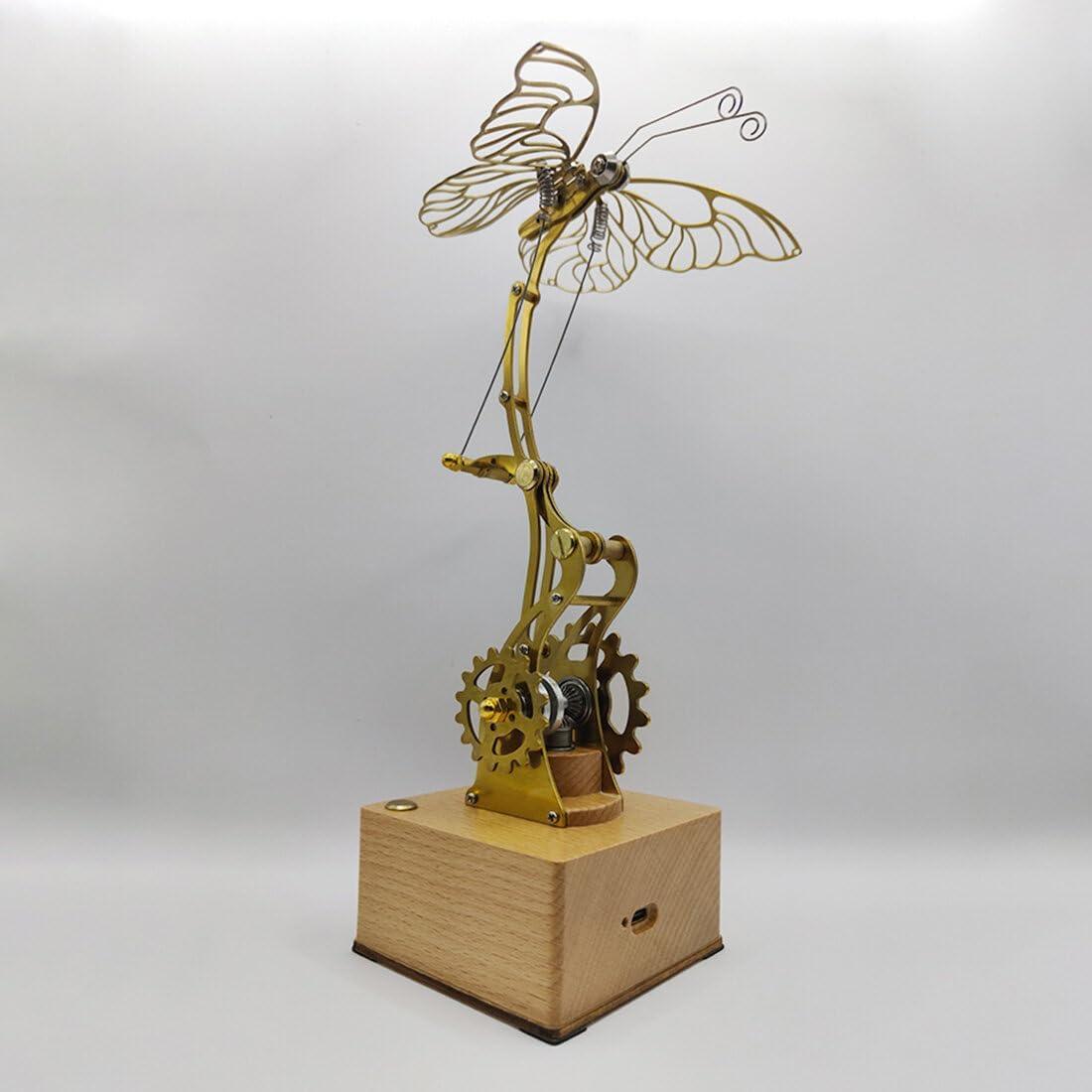 mechanical flying butterfly kinetic sculpture DIY brass walnut model kit wireless charging desk display MP0020, MP0023