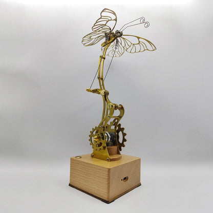 mechanical flying butterfly kinetic sculpture DIY brass walnut model kit wireless charging desk display MP0020, MP0023