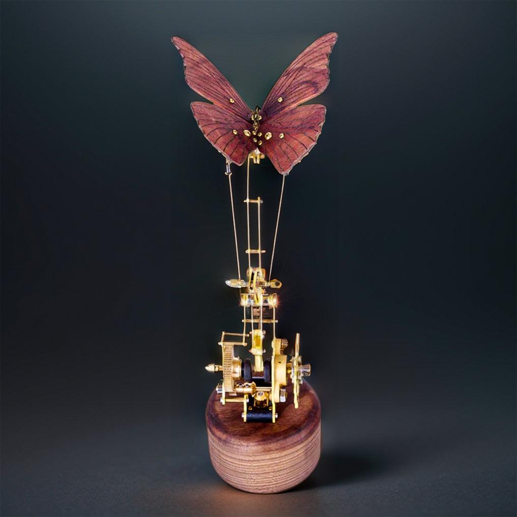 mechanical flying butterfly kinetic sculpture DIY brass walnut model kit wireless charging desk display MP0020, MP0023