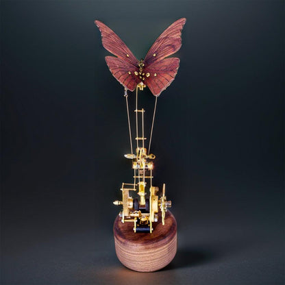 mechanical flying butterfly kinetic sculpture DIY brass walnut model kit wireless charging desk display MP0020, MP0023