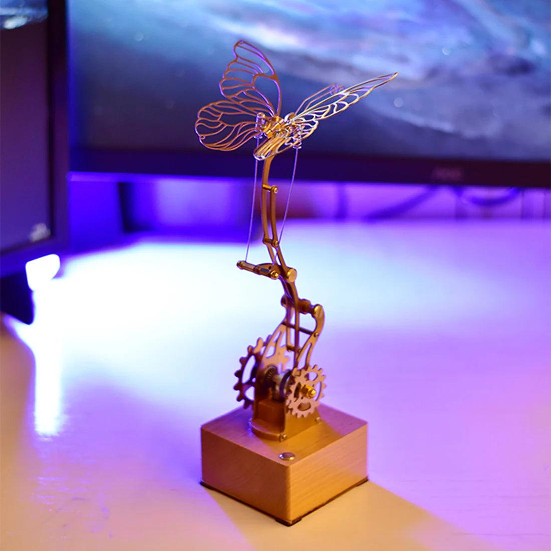 brass butterfly model kit wireless charging base adjustable wing speed kinetic mechanical sculpture decor MP0020, MP0023