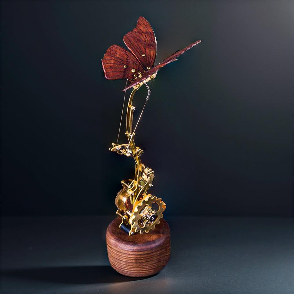 mechanical flying butterfly kinetic sculpture DIY brass walnut model kit wireless charging desk display MP0020, MP0023