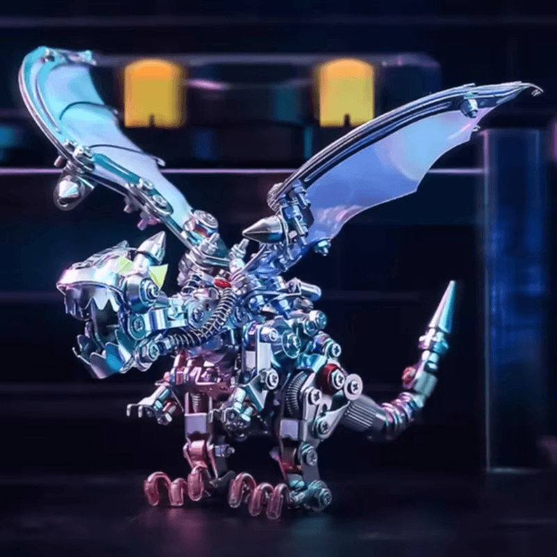 mechanical dragon metal assembly kit adult craft project taking around seven hours of focused building, Blue