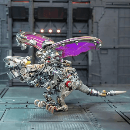 mechanical dragon metal puzzle kit poseable wings and articulated limbs for a fantasy collection shelf, Purple Red