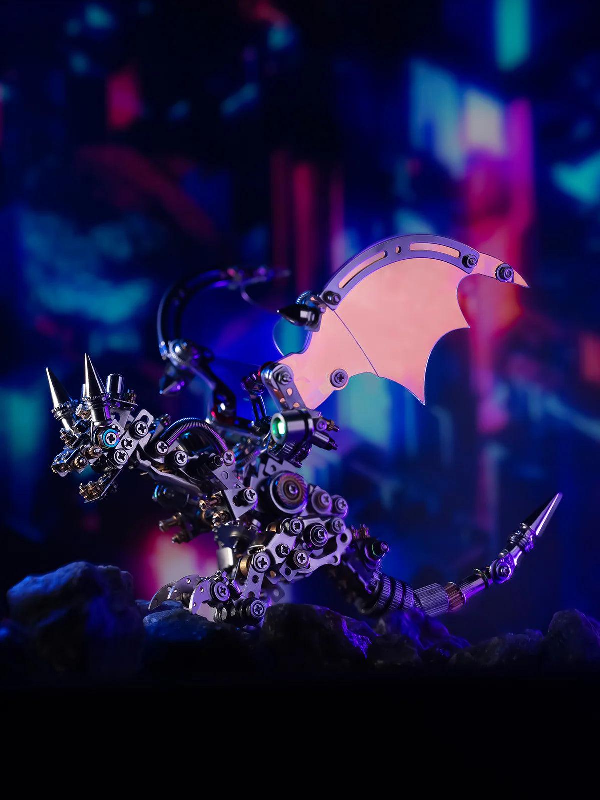 mechanical dragon puzzle assembled model with translucent wings for fantasy collectors and desk decor, Purple Red