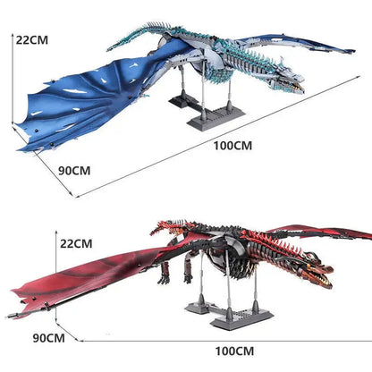 Puzzloria Giant Dragon Master Builder Set - 1889 piece premium building blocks with articulated wings and poseable joints for ages 12+