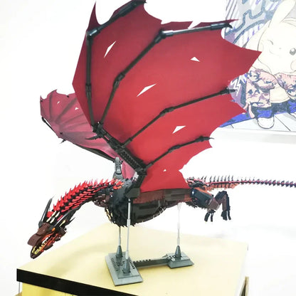 Puzzloria Giant Dragon Master Builder Set - 1889 piece premium building blocks with articulated wings and poseable joints for ages 12+