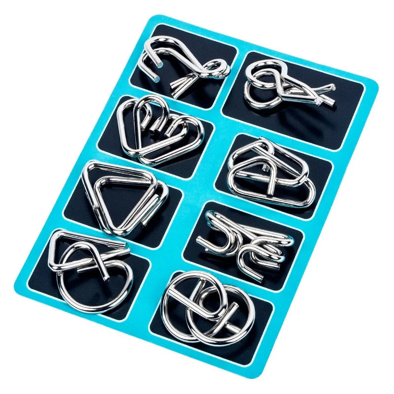 8Pcs/Set Metal Montessori Puzzle Wire IQ Mind Brain Teaser Puzzles Adults Interactive Game Reliever Educational Toys BRNPZL1 BRNPZL2 BRNPZL3 BRNPZL4
