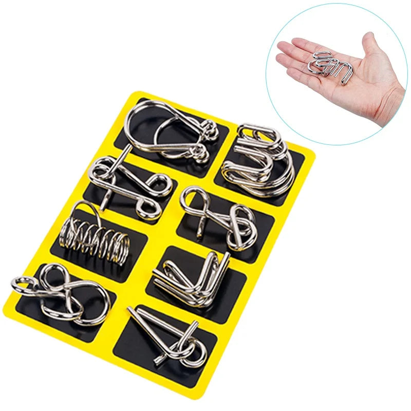 metal wire brain teaser puzzle set of 8 disentanglement iq mind challenge for adults teens with solution guide – Blue, Yellow, Pink, Green
