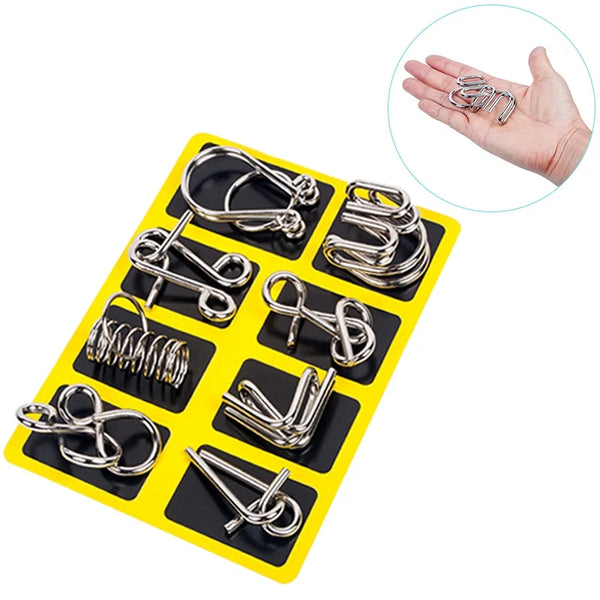 metal wire brain teaser puzzle set of 8 disentanglement iq mind challenge for adults teens with solution guide – Blue, Yellow, Pink, Green