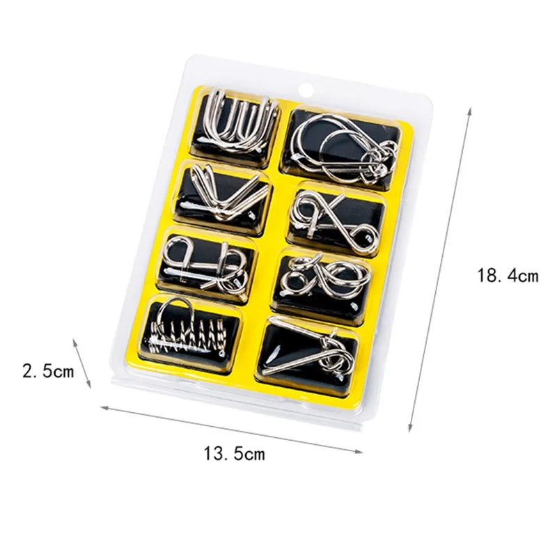 8 in 1 metal disentanglement puzzle pack educational logic toy for stem fans birthday christmas gift for teens – Blue, Yellow, Pink, Green