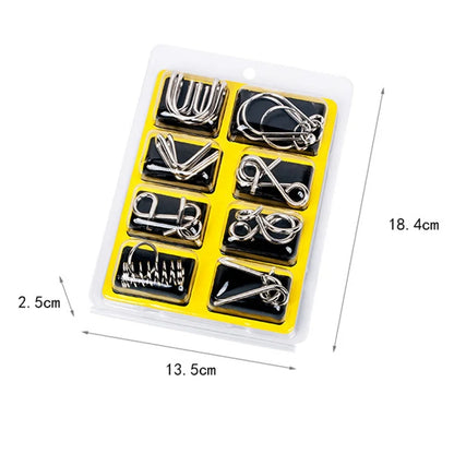 8 in 1 metal disentanglement puzzle pack educational logic toy for stem fans birthday christmas gift for teens – Blue, Yellow, Pink, Green