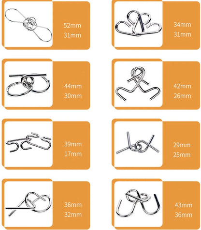 metal wire brain teaser puzzle set of 8 disentanglement iq mind challenge for adults teens with solution guide – Blue, Yellow, Pink, Green