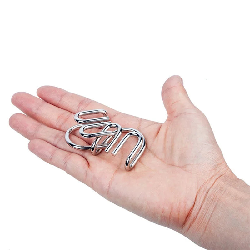 travel puzzle set 8 metal wire brain teasers compact blister pack stocking stuffer gift for puzzle hobbyists – Blue, Yellow, Pink, Green