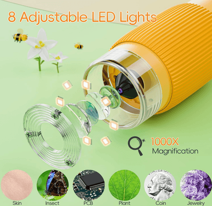 Pro 1000X digital microscope 8 adjustable LED ring with skin insect PCB plant coin jewelry samples — SCOPE-1, SCOPE-2, SCOPE-4