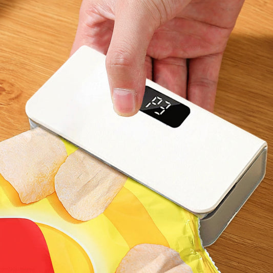 mini bag sealer for chip bags portable handheld heat sealer USB-C rechargeable kitchen snack pouch resealer pantry gadget – White