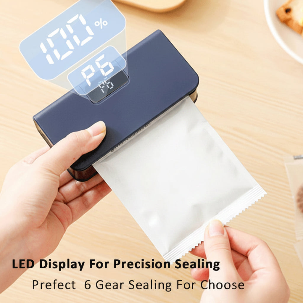 handheld mini bag sealer LED display 6-gear heat sealer for foil pouches coffee bags kitchen pantry resealer – Blue