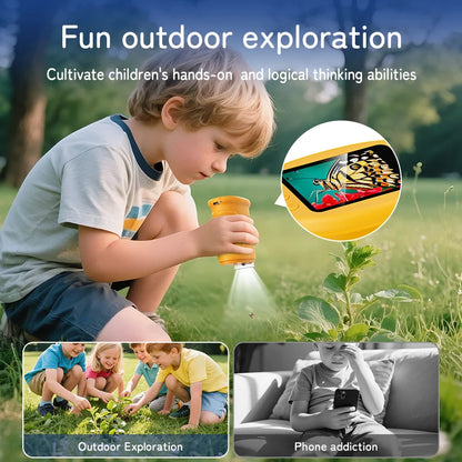 Child using 1000X handheld microscope for kids outdoor exploration cultivating science skills — 3256809371507080-Y, 3256810283375443-W, 3256809371507080-P, 3256810283375443-P