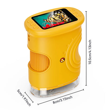 Pocket microscope for kids Mini size dimensions 10.5 x 8 x 5cm Yellow shown — 3256809371507080-Y, 3256810283375443-W, 3256809371507080-P, 3256810283375443-P