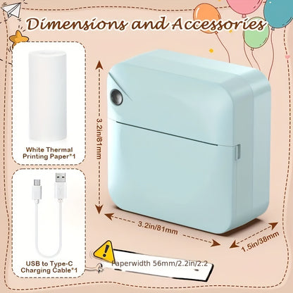 Mini thermal pocket printer wireless Bluetooth inkless label sticker maker portable photo printer Black, White, Blue, Pink