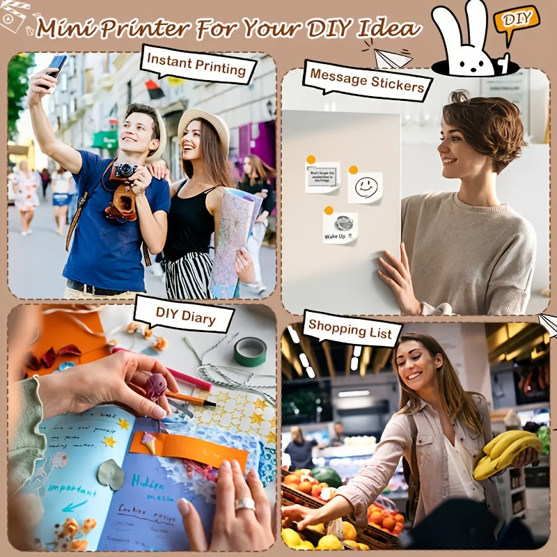 Mini thermal pocket printer wireless Bluetooth inkless label sticker maker portable photo printer Black, White, Blue, Pink