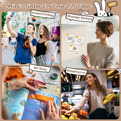Mini thermal pocket printer wireless Bluetooth inkless label sticker maker portable photo printer Black, White, Blue, Pink