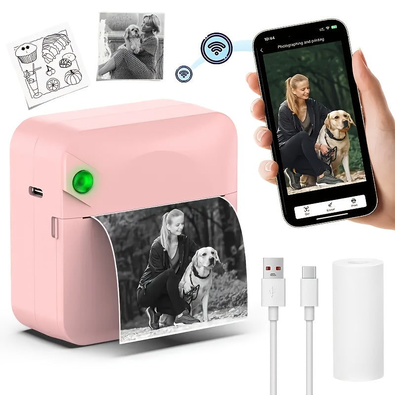 Mini thermal pocket printer wireless Bluetooth inkless label sticker maker portable photo printer Black, White, Blue, Pink