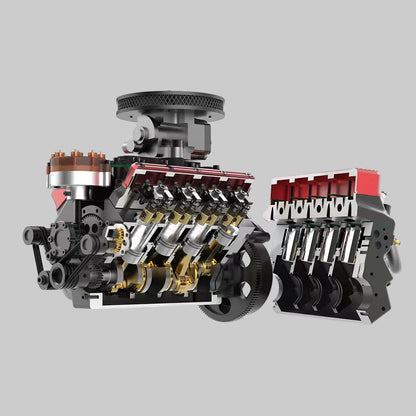 v8 engine model cutaway showing pistons crankshaft internals working four stroke gasoline toyan fs-v800 stem, kit or pre-assembled