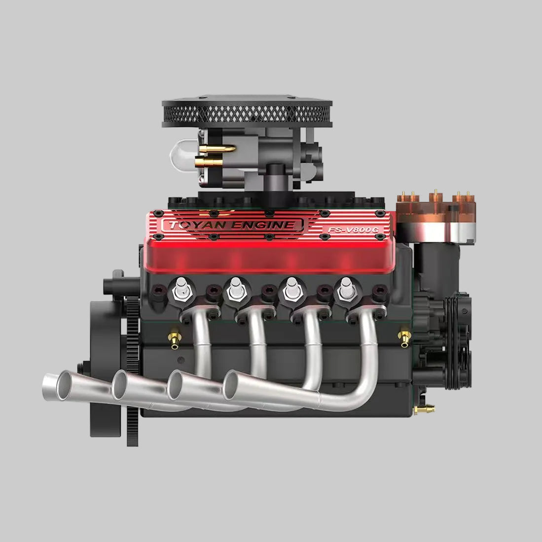 working v8 engine model kit gasoline spark ignition distributor exhaust headers 1/10 toyan fs-v800 rc, kit or pre-assembled