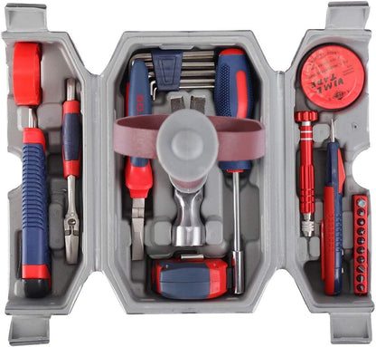 Mjolnir toolbox opened flat showing organized household tool set, handyman gift for men with screwdrivers, pliers and hex keys