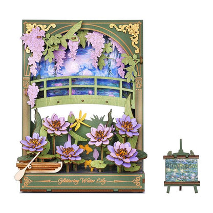 monets garden 3d wooden puzzle led diorama with water lilies and footbridge for art lovers Water Lily, Water Lily & Sunflower