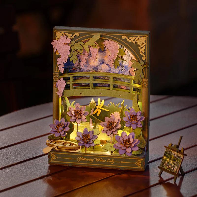 impressionist art 3d puzzle kit with warm night light glow for bedside table and living room decor Water Lily