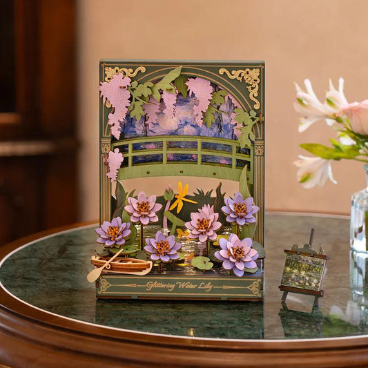 diy wooden model kit with rowboat and mini easel accessory for craft hobbyists and painting fans Water Lily