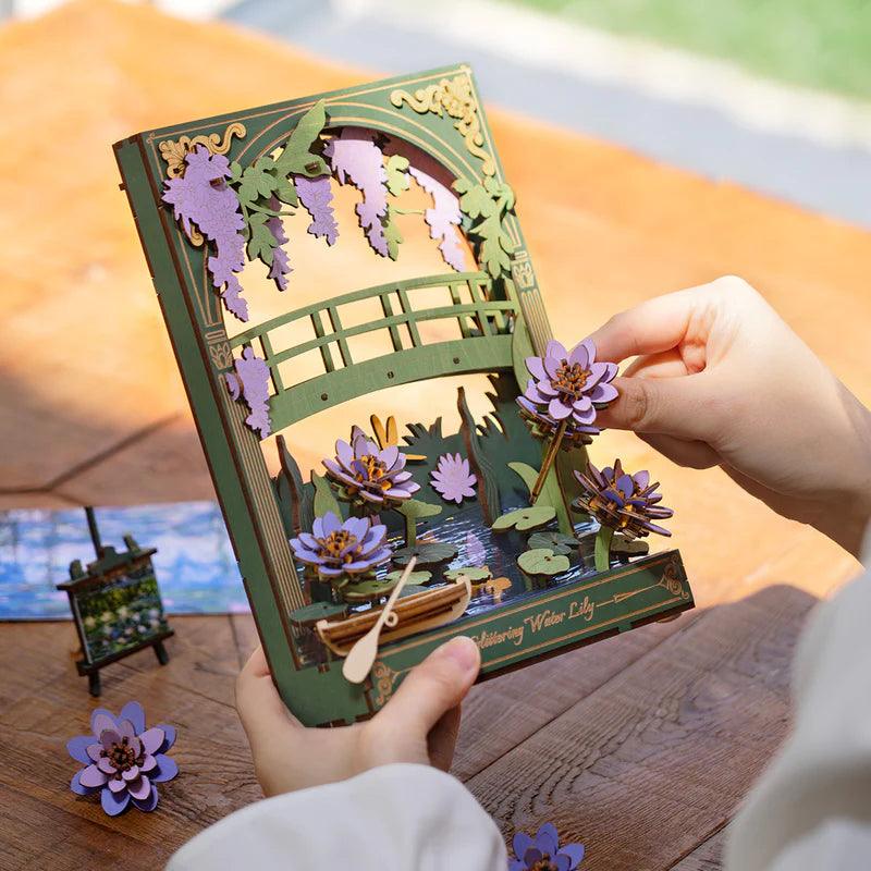 237 piece no glue wooden puzzle craft project for adults and teens as an evening build activity Water Lily