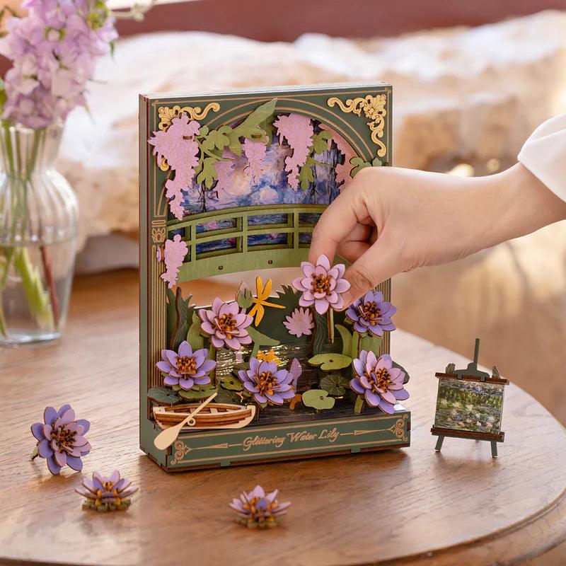 3d puzzle garden scene in hand showing layered flower depth as a gift for her and home decor Water Lily