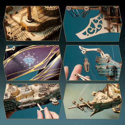 Puzzloria | Secrets of the Aether 3D Steampunk Pirate Ship Wooden Assembly Kit