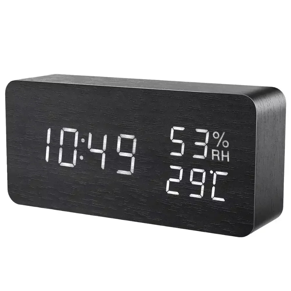 wooden led alarm clock in a deep charcoal finish for a modern desk setup and night stand Black