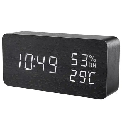 wooden led alarm clock in a deep charcoal finish for a modern desk setup and night stand Black