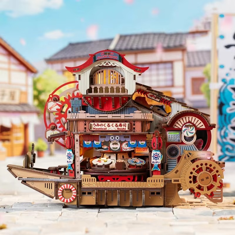 japanese sushi bar 3D wooden puzzle kit adult building model laser cut wooden ship boat DIY craft hobbyist