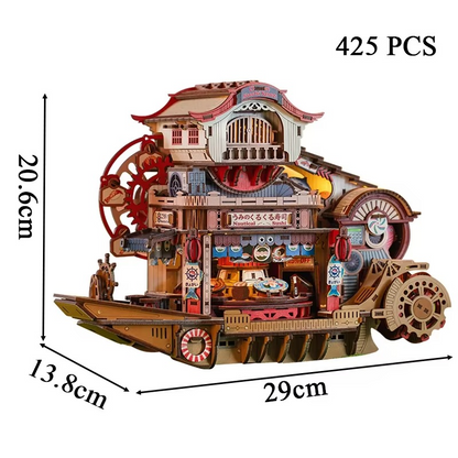 425 piece 3D wooden puzzle japanese boat model kit 29cm assembled size adult DIY craft scale reference dimensions