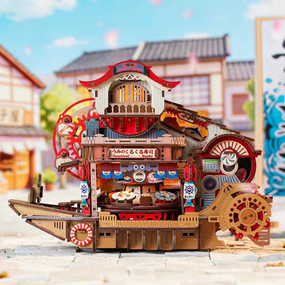 LED light up japanese sushi bar wooden puzzle desk lamp night light anime room decor adult model kit lit interior