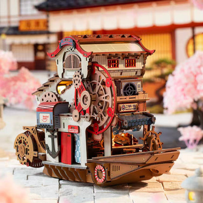 anime japanese miniature wooden puzzle LED cherry blossom scene display room decor adult hobby kit asian landmark