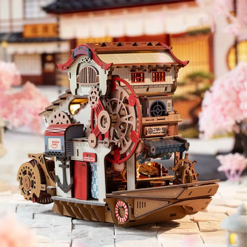nautical maritime wooden boat puzzle model anchor japanese sushi shop sign laser cut building kit display craft gift
