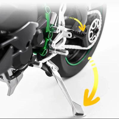 Foldable footrest detail on 1:6 scale RC motorcycle, feature shared by Black and Gold models
