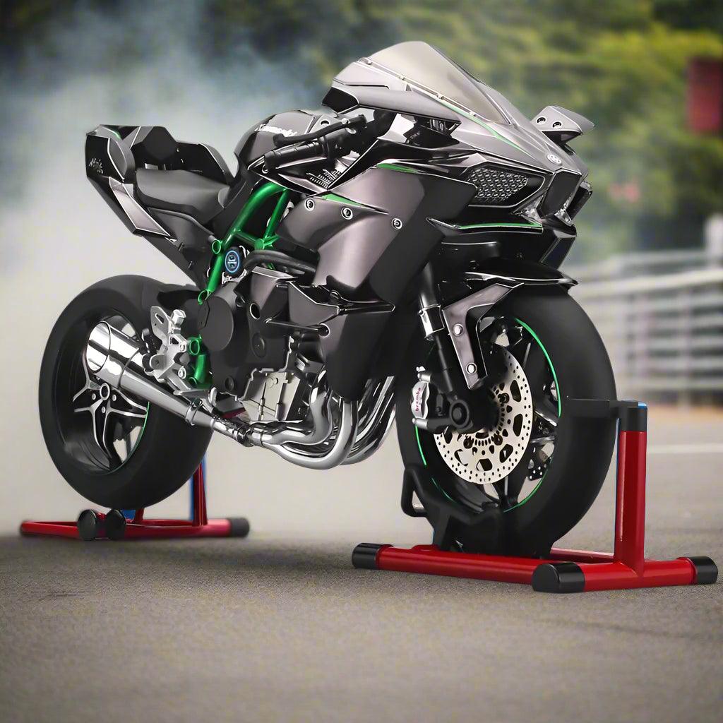 RC motorcycle model with working key ignition and LED dashboard, collectible superbike replica in Black