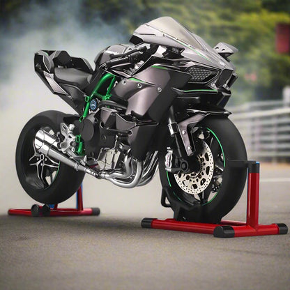 RC motorcycle model with working key ignition and LED dashboard, collectible superbike replica in Black