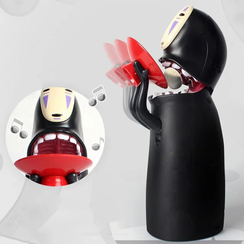 musical no face piggy bank plays a tune as it eats each coin, automatic kaonashi money eating bank fun gift for kids