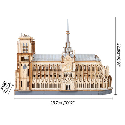 notre dame model kit dimensions 25.7 by 12.2 by 19.7 cm, desktop size architecture puzzle for a study